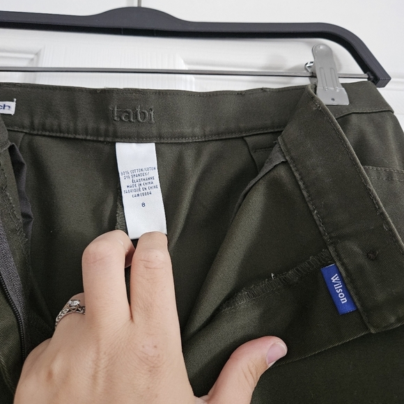 Tabi Army Green Stretch Trousers Size US 8 - Picture 3 of 6